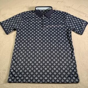 Swannies Polo Shirt Mens Medium Blue Geometric Tree‎ Pattern Golf Performance